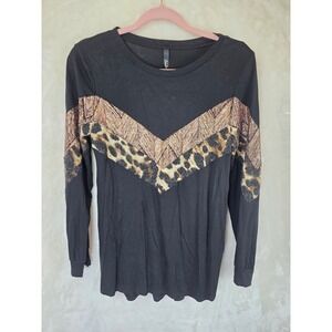 Celeste Leopard Metallic Print Color Block Top